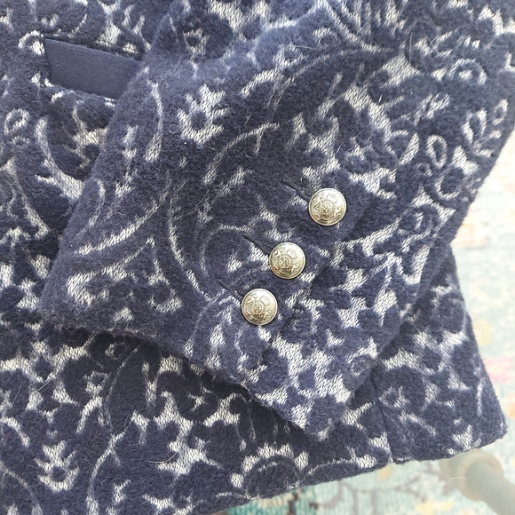 12 Cabi Wool Blend Blue Scroll Style Lined Jacket Blazer - Picture 4 of 10